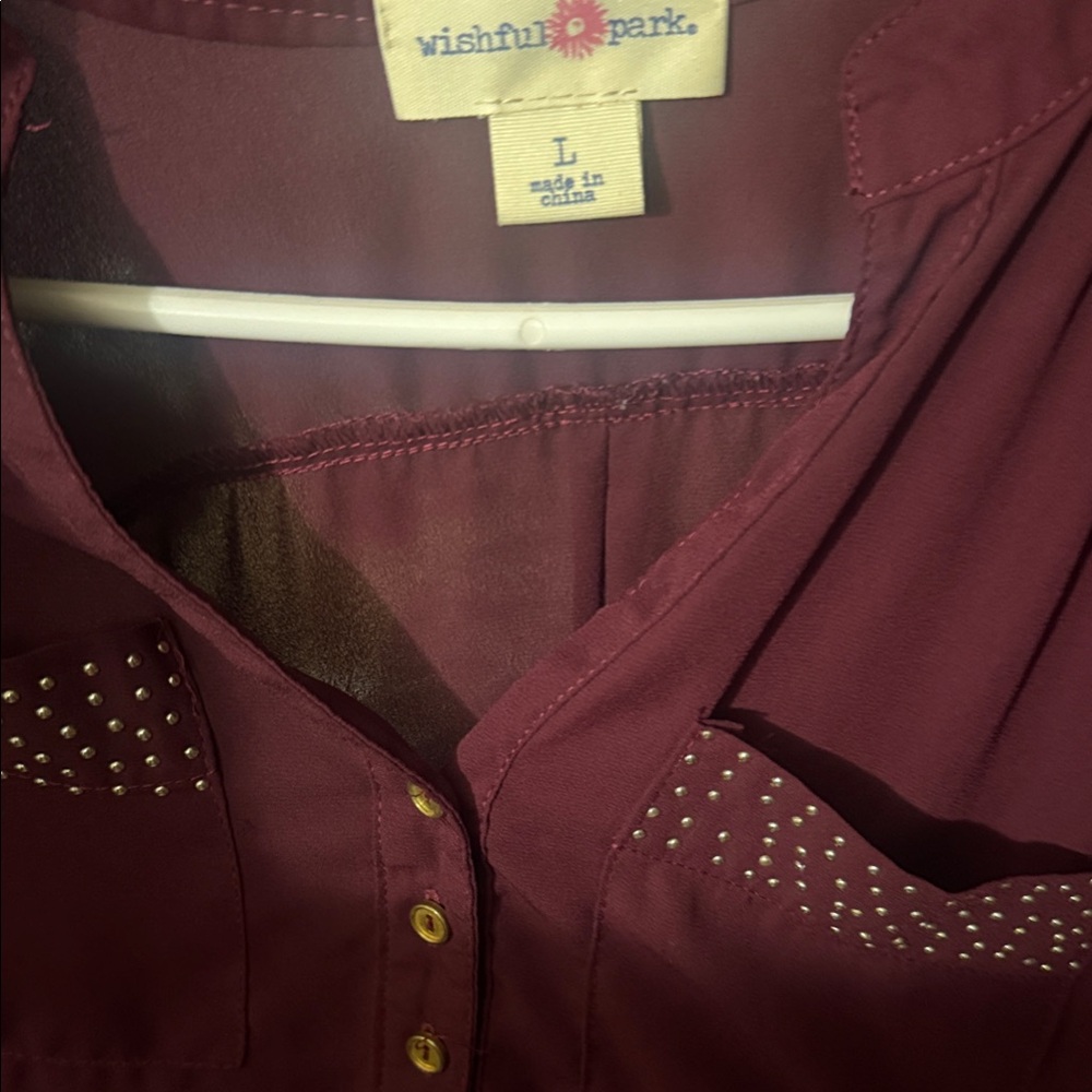 Wishful Park Maroon Blouse with Gold Studs